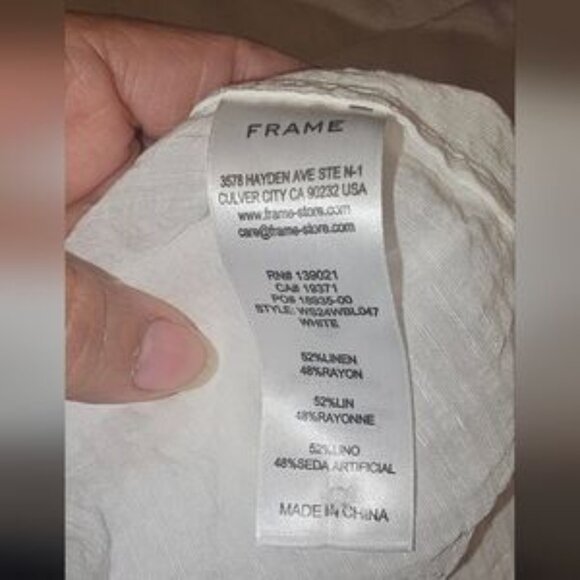 Frame White Linen Blend Short Sleeve Inset Lace Ruffle Collar Top  NWOT Sz Large - Picture 8 of 8